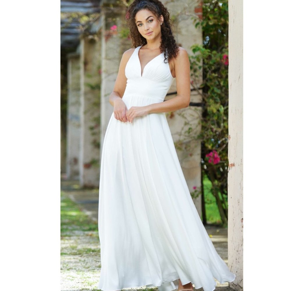 Women's Sleeveless A-Line Long Gown Dress deep V-neck with pockets size 2XL